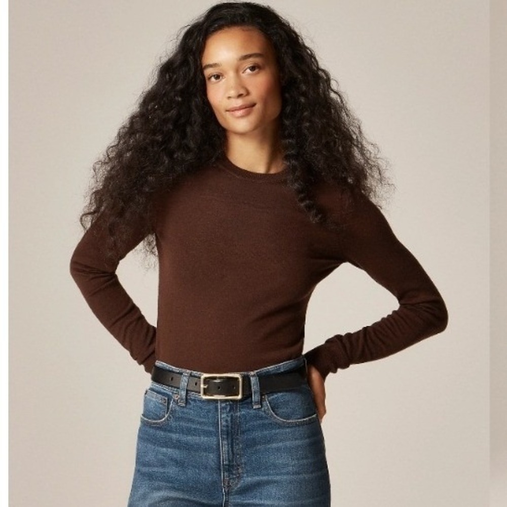 J.Crew Womens Brown 100% Merino Wool Crewneck Sweater Large Knit NWOT $128